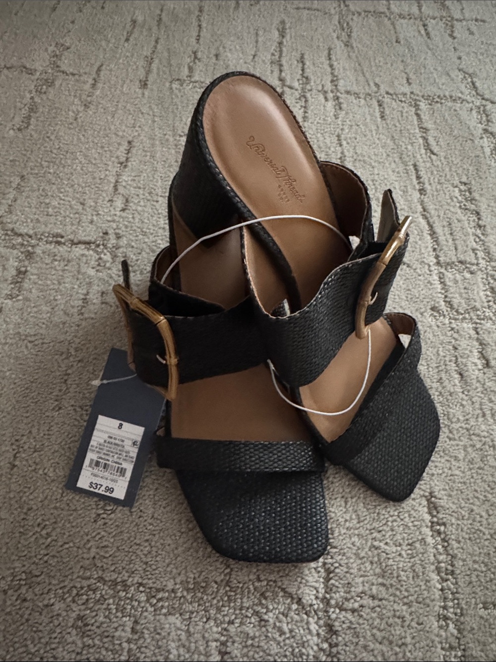 Universal thread Black Buckle raffia Strap Women's Sandals